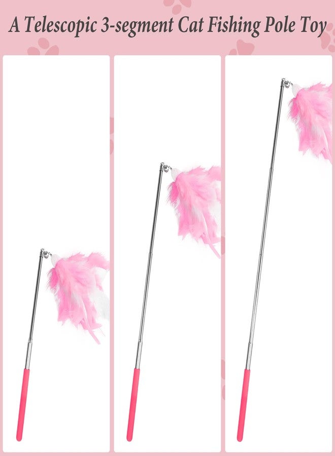 Andiker 5Pcs Retractable Cat Wand Toy, Cats Toy Set Contains 1 Feather Teaser & 3 Replaceable Tassels with Bell Stimulate Cats Hunting and Chasing Instincts Interactive Cat Toys (Orange) - Image 3